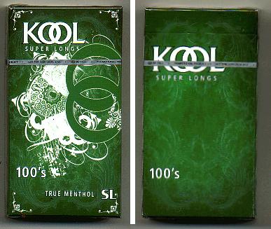Kool cigarettes Super Longs 100s True Menthol SL hard box