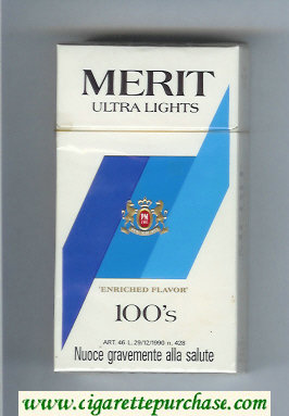 Merit Ultra Lights 100s cigarettes hard box