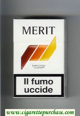 Merit white and brown and orange and yellow cigarettes hard box