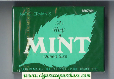 Nat Sherman's A Hint of Mint Brown cigarettes wide flat hard box