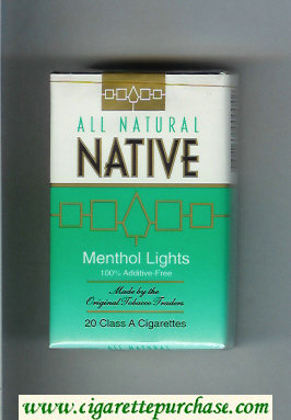 Native All Natural Menthol Lights 100 percent Additive-Free cigarettes soft box