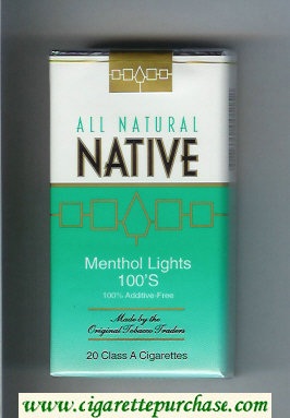 Native All Natural Menthol Lights 100s 100 percent Additive-Free cigarettes soft box