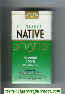 Native All Natural Menthol 100s 100 percent Additive-Free cigarettes soft box