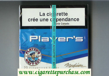 Player's Navy Cut Medium cigarettes blue and white wide flat hard box