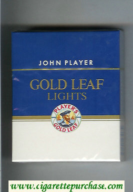 Player's Gold Leaf John Player Lights 25 blue and white cigarettes hard box