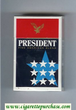 President Fine American Blend blue and red cigarettes hard box