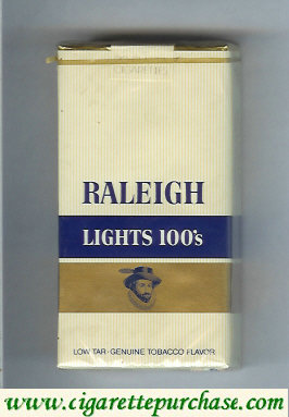 Raleigh Lights 100s cigarettes white and gold and blue soft box