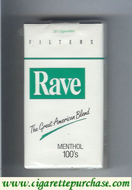 Rave Menthol 100s Filters The Great American Blend cigarettes soft box