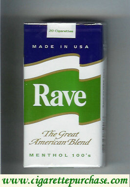 Rave Menthol 100s The Great American Blend cigarettes soft box