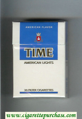Time American Lights American Flavor cigarettes white and blue hard box