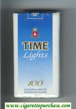 Time Lights 100 American Blend cigarettes blue and white soft box