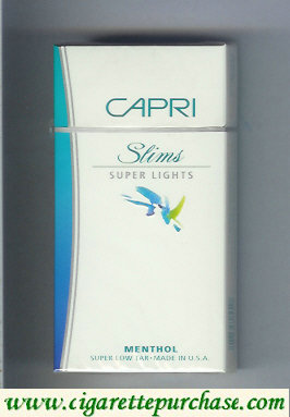 Discount Capri Slims Super Lights Menthol 100s cigarettes hard box
