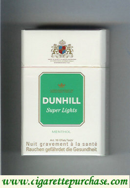 Discount Dunhill Super Lights Menthol white and green cigarettes hard box