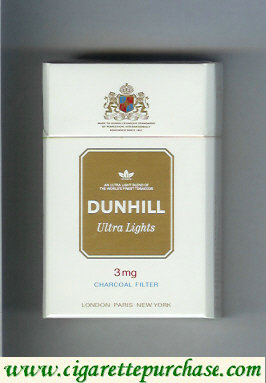 Discount Dunhill Ultra Lights 3 mg Charcoal Filter white and gold cigarettes hard box
