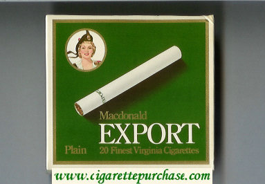 Export Macdonald Plain 20 Finest Virginia cigarettes green wide flat hard box