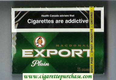 Export Macdonald Plain 25s cigarettes green wide flat hard box