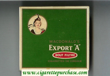 Export 'A' Macdonald's Bout Filtre green cigarettes wide flat hard box