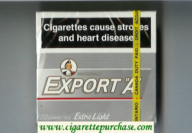 Export 'A' Macdonald 20 cigarettes Extra Light silver wide flat hard box