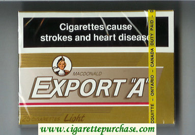 Export 'A' Macdonald 25s cigarettes Light gold wide flat hard box