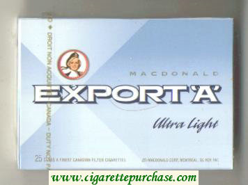 Export 'A' Macdonald Ultra Light 25s cigarettes wide flat hard box