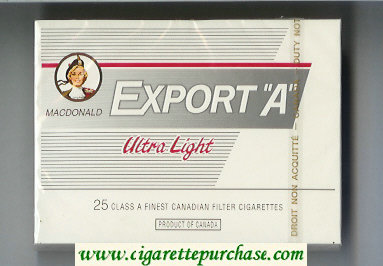 Export 'A' Macdonald Ultra Light 25s cigarettes white wide flat hard box