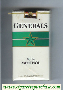 Generals 100s Menthol cigarettes soft box