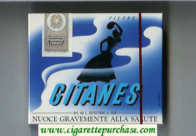Gitanes Filtre white and blue cigarettes wide flat hard box