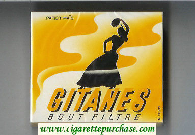Gitanes Bout Filtre yellow and black cigarettes wide flat hard box
