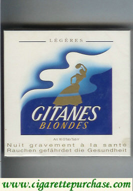 Gitanes Blondes Legeres white and blue cigarettes wide flat hard box