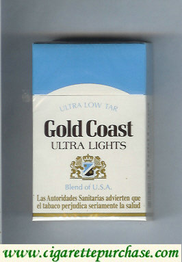 Gold Coast Ultra Low Tar Ultra Lights Blend of U.S.A. Cigarettes hard box
