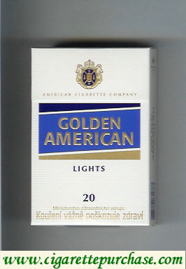 Golden American Lights white and blue cigarettes hard box