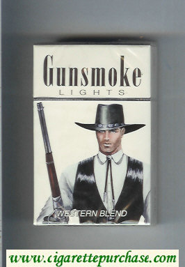 Gunsmoke Western Blend Lights with cowboy white cigarettes hard box