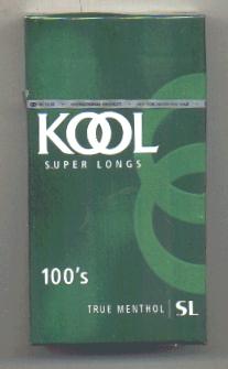 Kool Super Longs 100s True Menthol cigarettes hard box