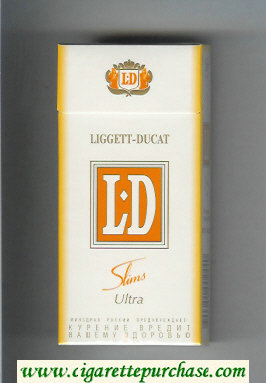 LD Liggett-Ducat Slims Ultra 100s white and orange cigarettes hard box