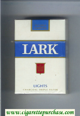 Lark Lights Charcoal Triple Filter white and blue cigarettes hard box