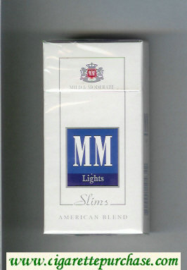 MM Slims Lights American Blend white and blue cigarettes hard box