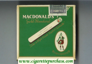 Macdonald's Gold Standard Export Finest Virginia Leaf green cigarettes wide flat hard box