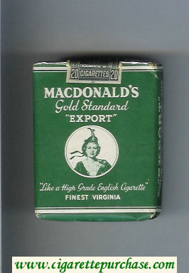 Macdonald's Gold Standard Export Finest Virginia green cigarettes soft box