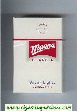 Magna Classic Super Lights American Blend white and red cigarettes hard box