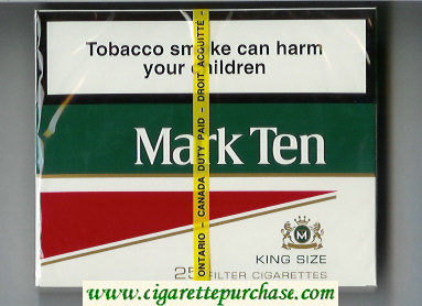 Mark Ten King Size 25 cigarettes wide flat hard box