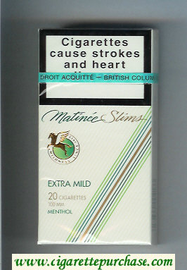 Matinee Slims Extra Mild 20 cigarettes 100s Menthol hard box