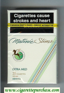 Matinee Slims Extra Mild 25 cigarettes 100s Menthol hard box