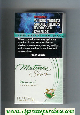Matinee Slims Menthol Extra Mild 100s cigarettes hard box
