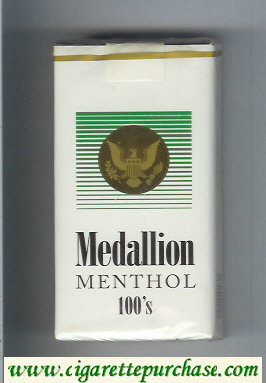 Medallion Menthol 100s white and green cigarettes soft box