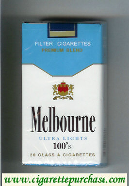 Melbourne Ultra Lights 100s Premium Blend cigarettes soft box