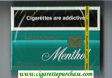 Menthol Macdonald 25s cigarettes wide flat hard box