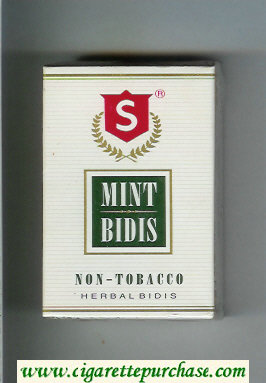 Mint Bidis white and green and red cigarettes hard box