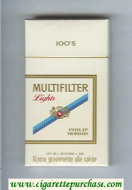 Multifilter Philip Morris Lights 100s cigarettes hard box