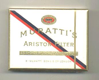 Muratti's Ariston Filter cigarettes wide flat hard box