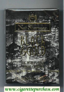 Nat Sherman Blach and Gold 100s cigarettes wide flat hard box